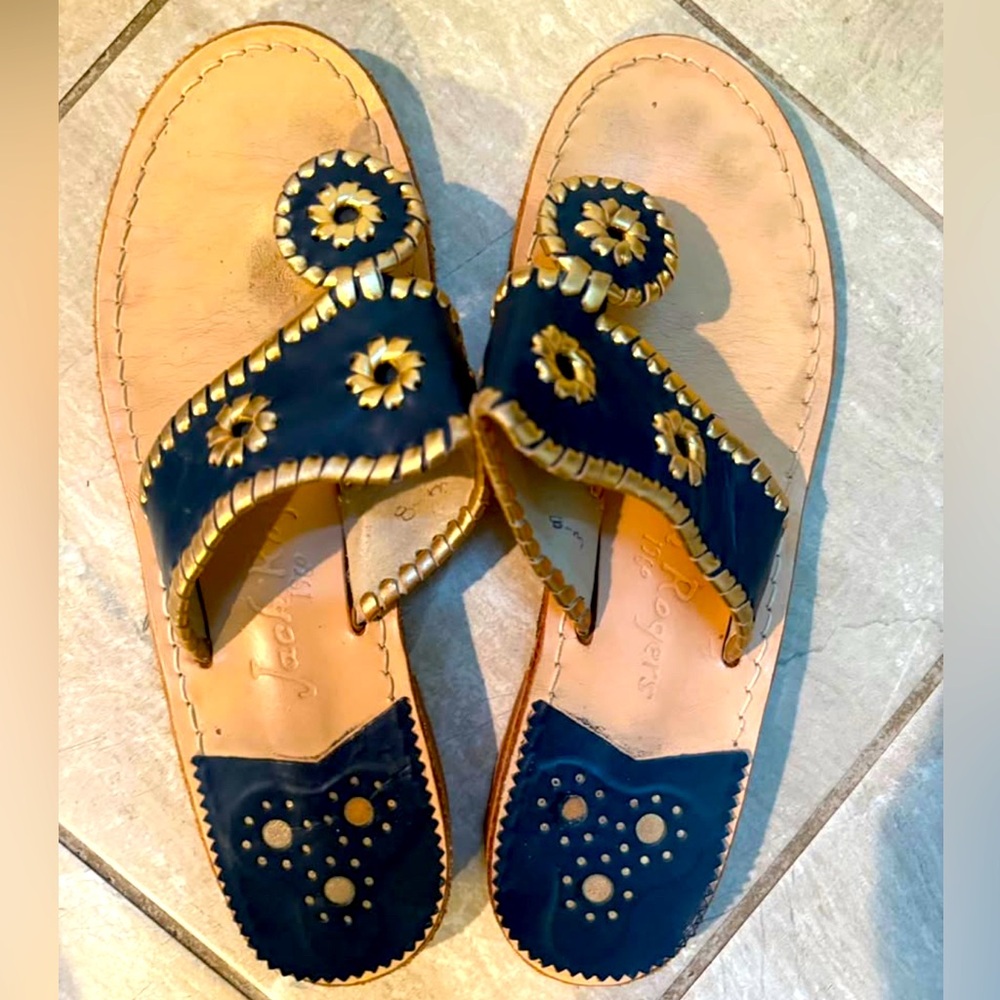 Jack Rogers Women’s “Jacks” Sandals - Size 8 in Blue and Gold